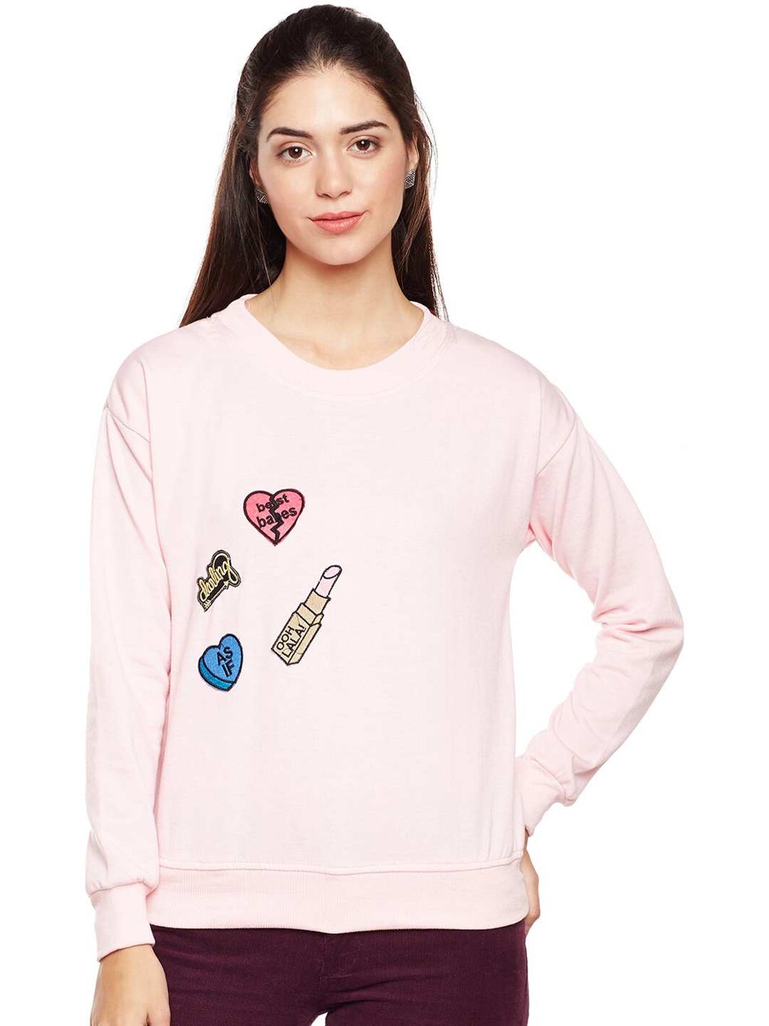 

BAESD Fleece Pullover Sweatshirt With Embroidered Details, Pink