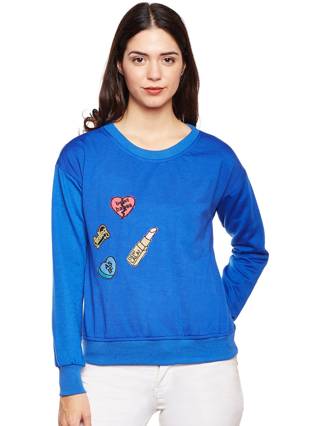 

BAESD Conversational Embroidered Pullover Fleece Sweatshirt, Blue