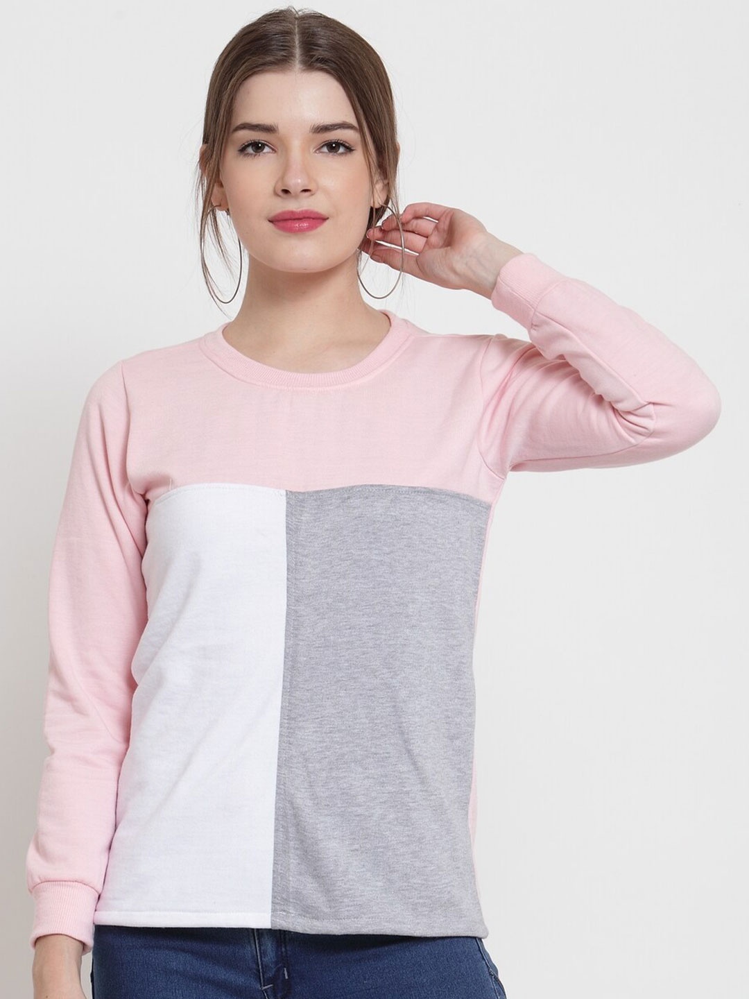 

BAESD Colourblocked Long Sleeves Fleece Sweatshirt, Pink