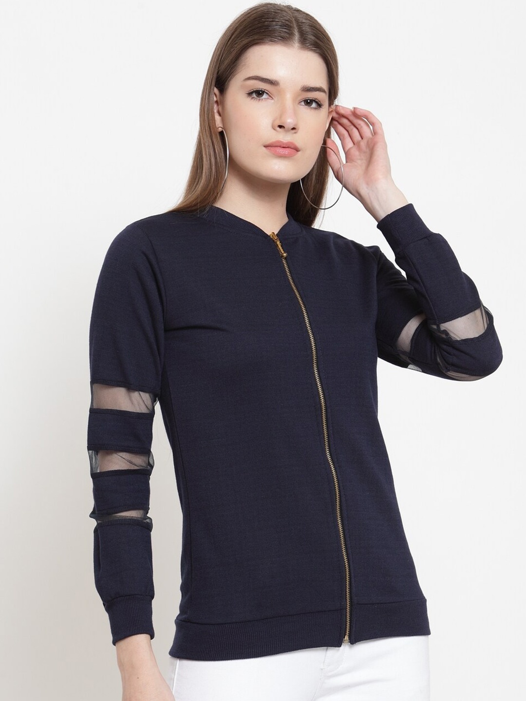 

BAESD Mandarin Collar Long Sleeves Fleece Front-Open Sweatshirt, Navy blue