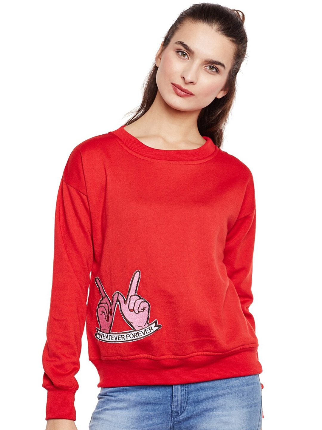 

BAESD Graphic Printed Round Neck Fleece Pullover Sweatshirt, Red