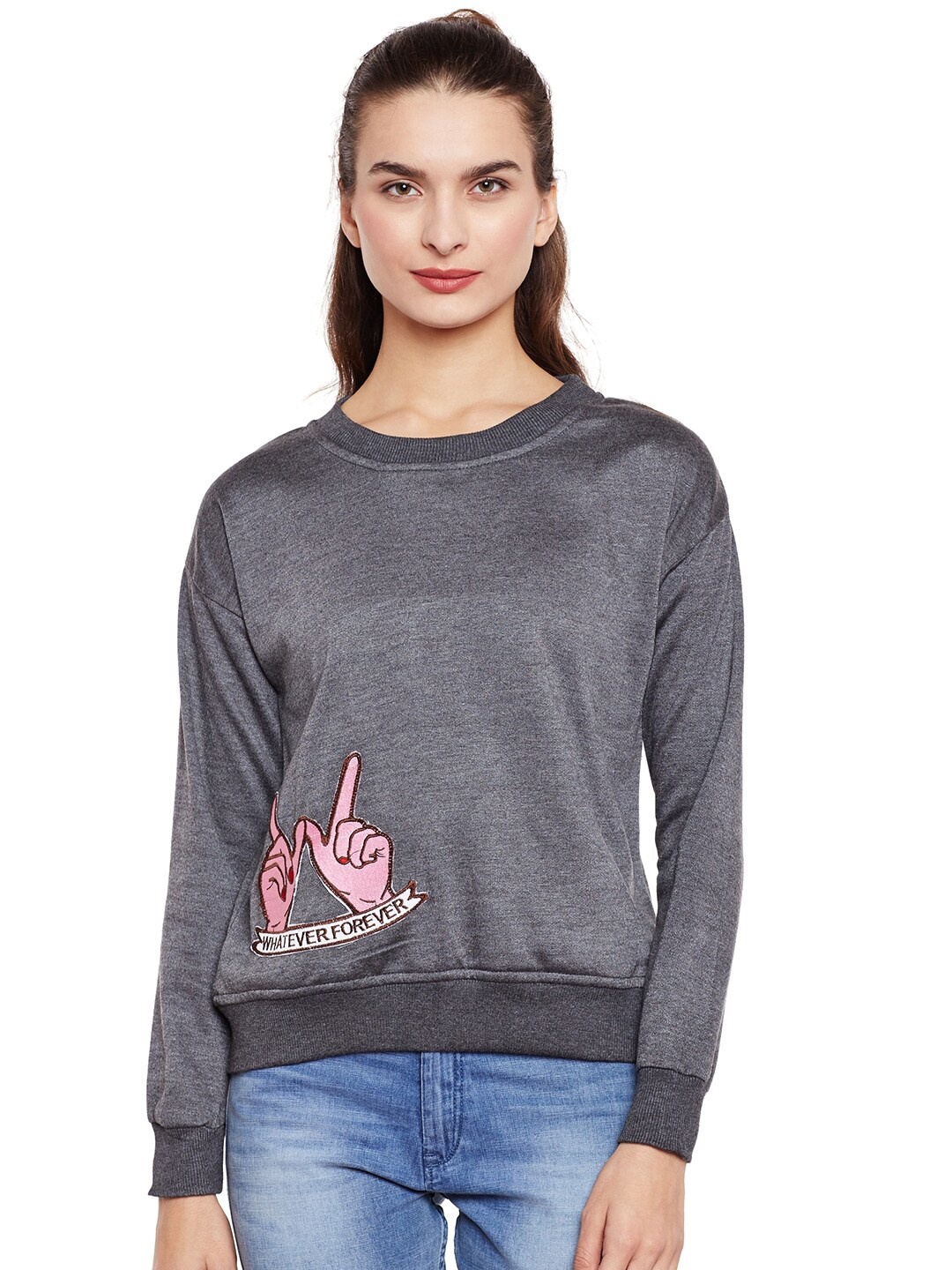 

BAESD Printed Round Neck Fleece Pullover, Grey