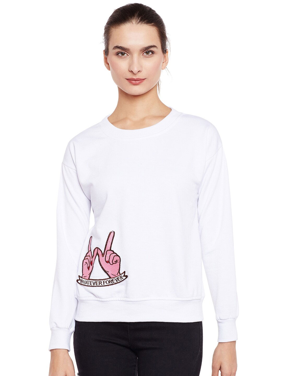 

BAESD Fleece Pullover Sweatshirt With Embroidered Details, White