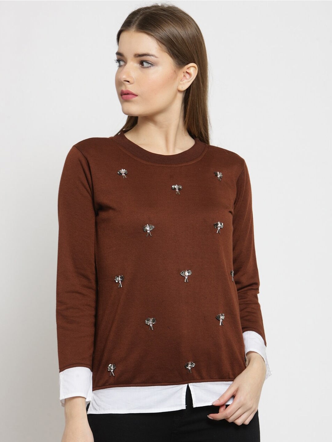 

BAESD Embellished Fleece Sweatshirt, Brown