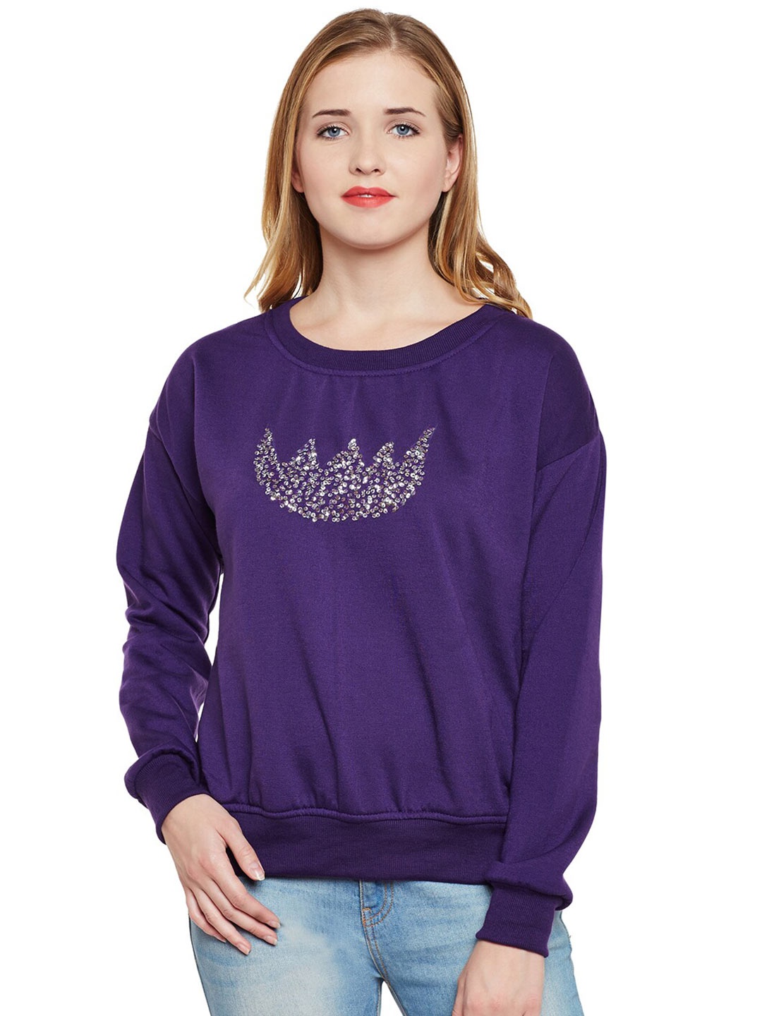 

BAESD Round Neck Embellished Sweatshirt, Purple