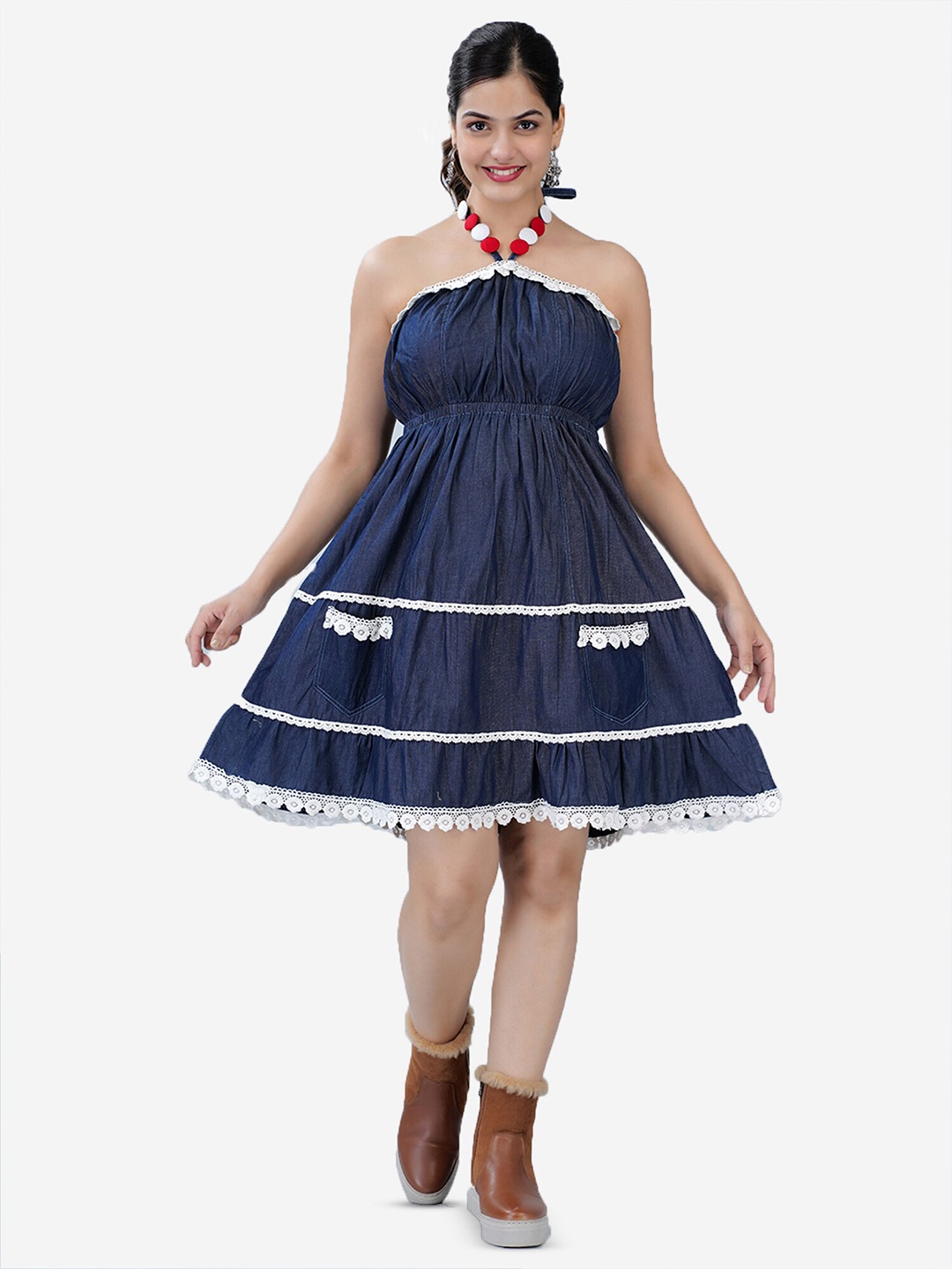 

SUMAVI-FASHION Organic Cotton A Line Dress, Blue