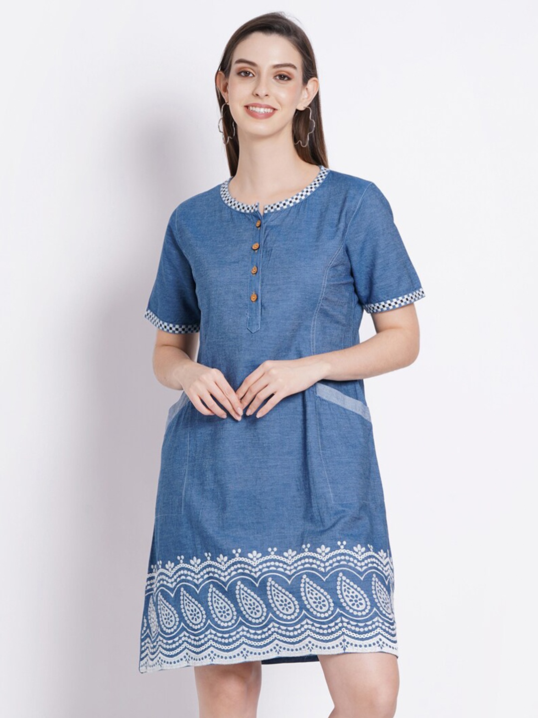 

SUMAVI-FASHION Organic Cotton A Line Dress, Blue
