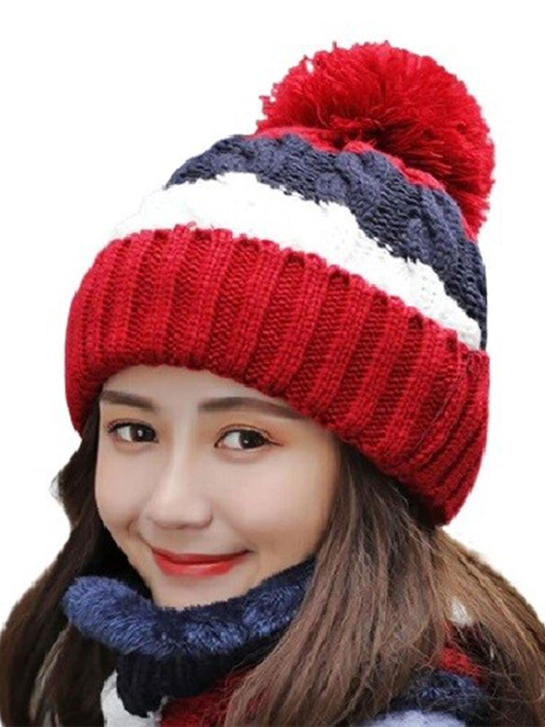 

Alexvyan Women Colourblocked Acrylic Beanie, Red