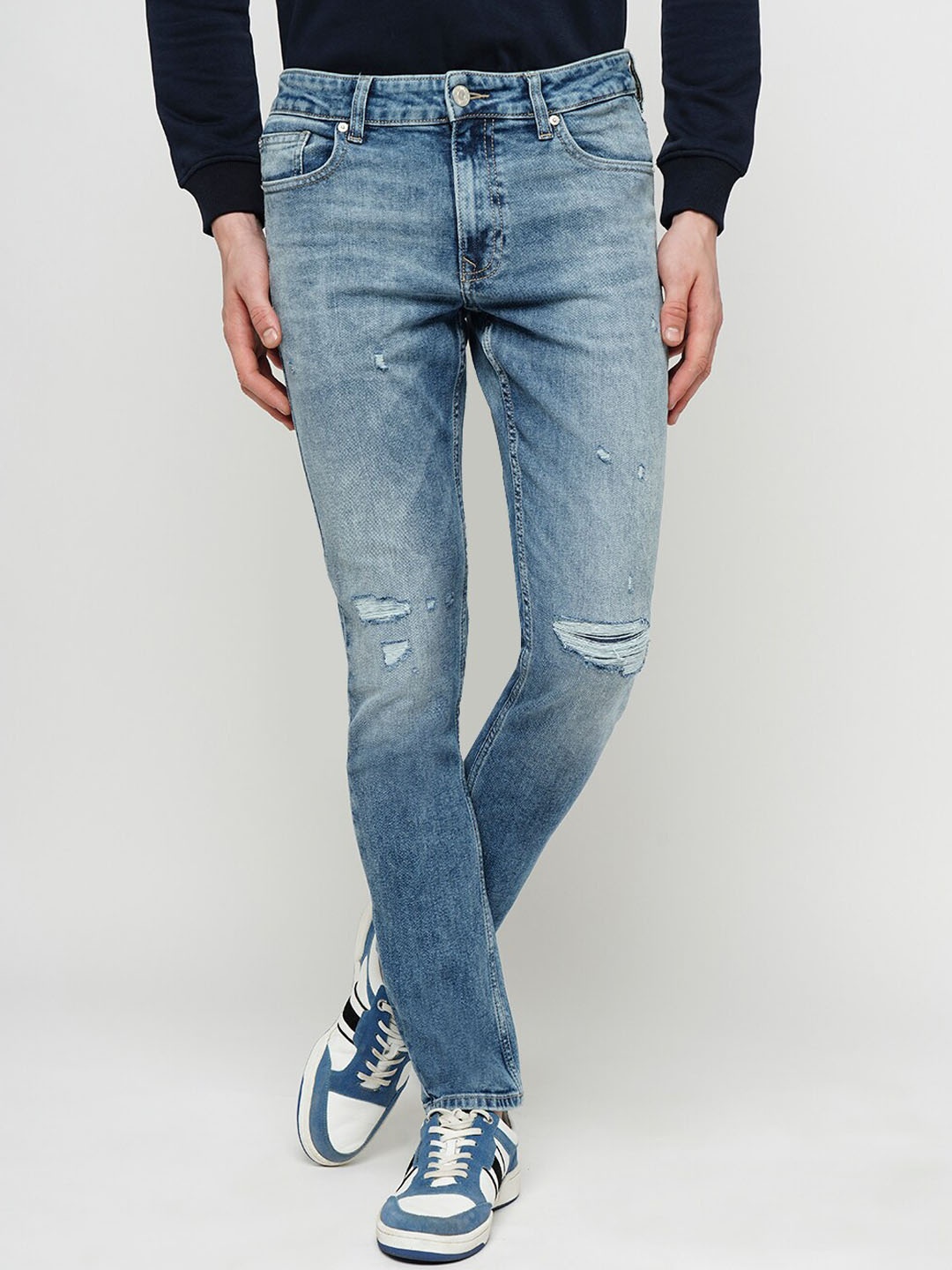 

Jack & Jones Men Slim Fit Highly Distressed Light Fade Stretchable Jeans, Blue