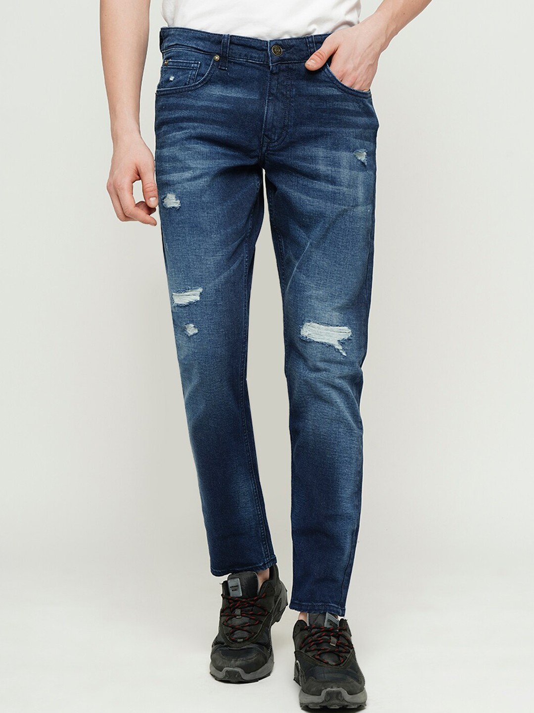 

Jack & Jones Men Slim Fit Highly Distressed Light Fade Stretchable Jeans, Blue