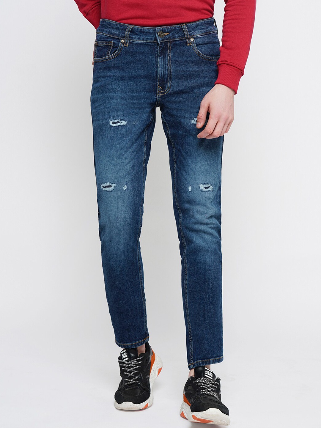 

Jack & Jones Men Slim Fit Mid-Rise Mildly Distressed Light Fade Stretchable Jeans, Blue