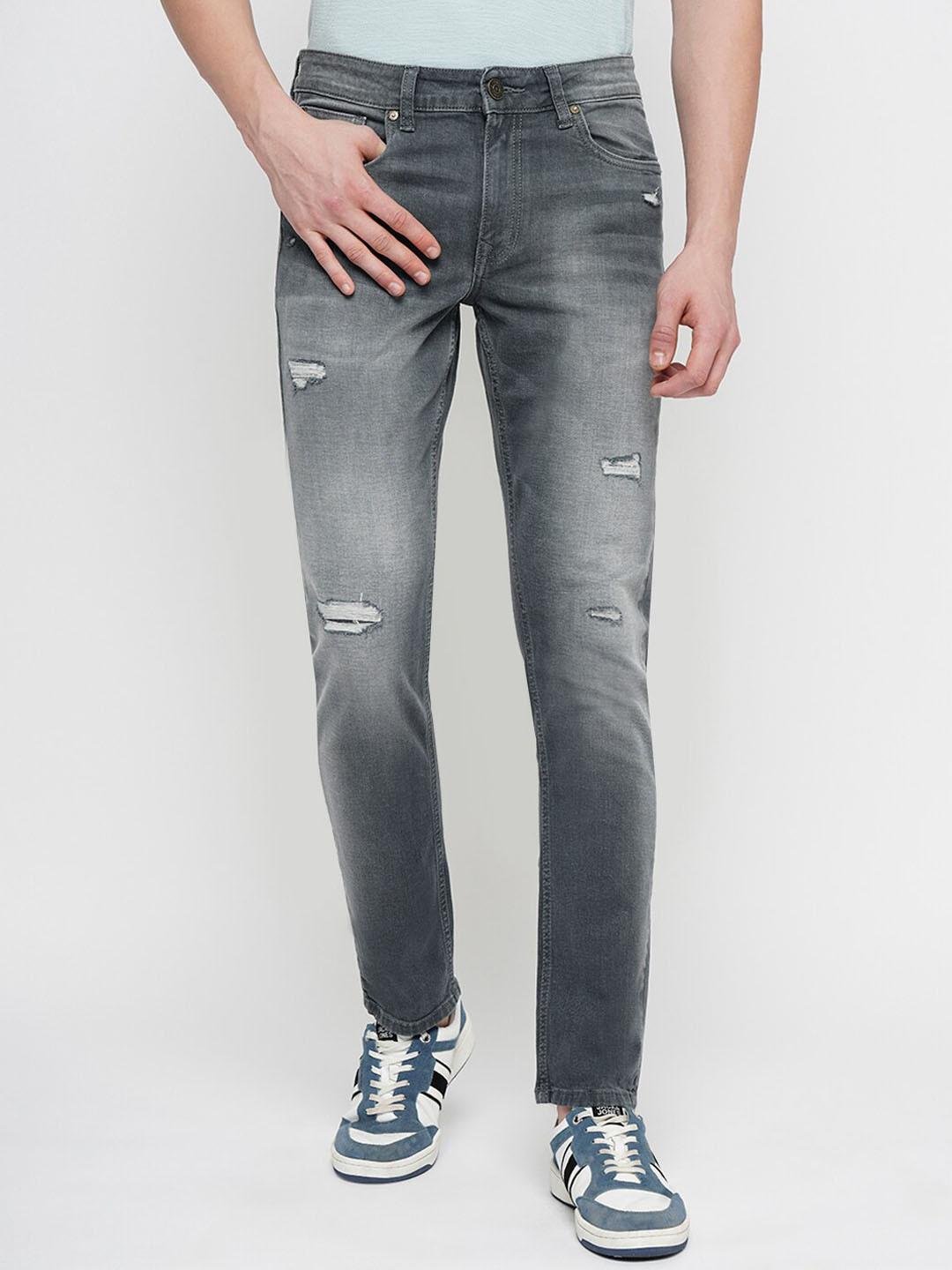 

Jack & Jones Men Slim Fit Light Fade Mildly Distressed Stretchable Jeans, Grey