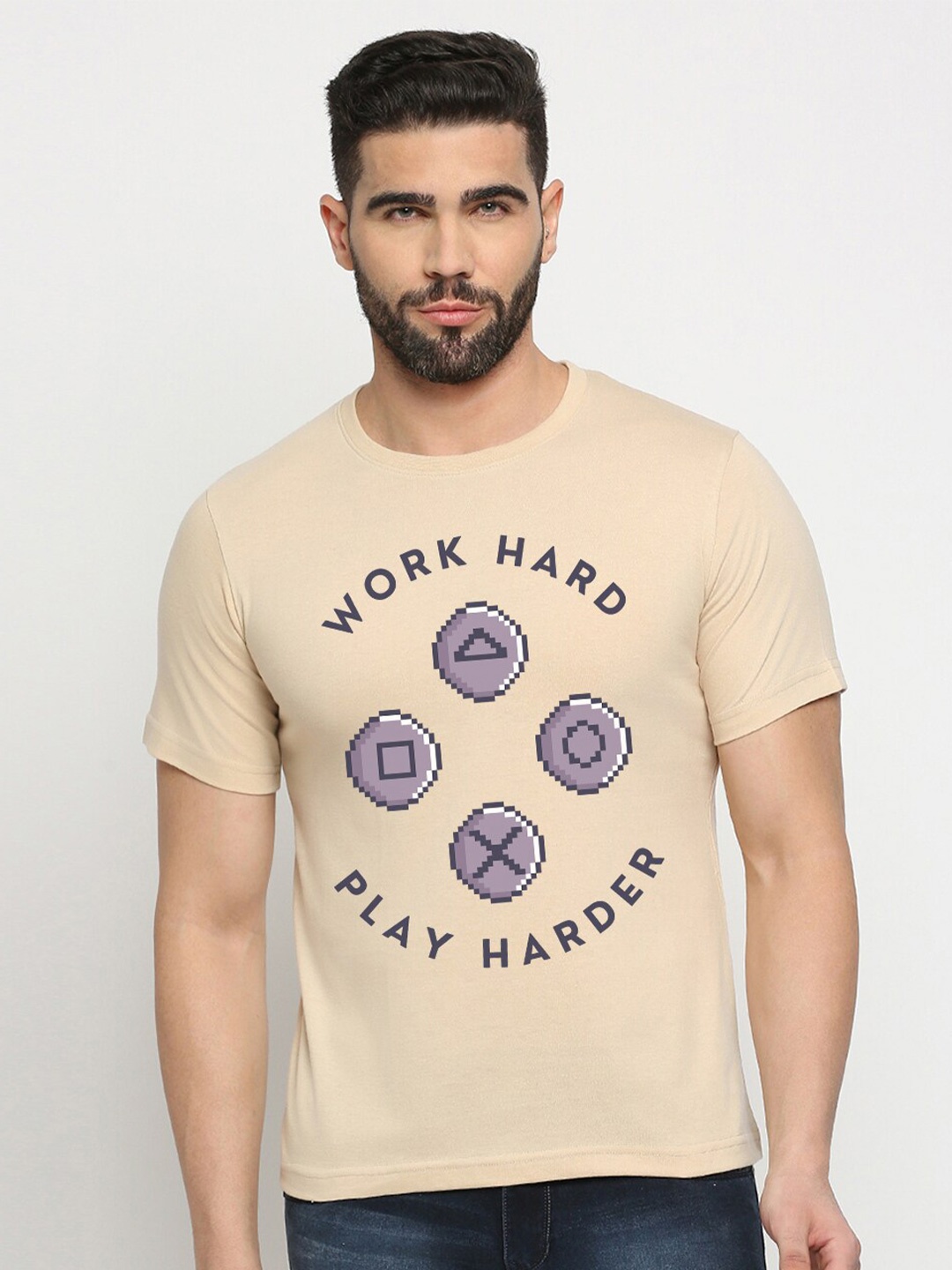 

MOD ECRU Unisex Typographic Printed Cotton T-shirt, Cream