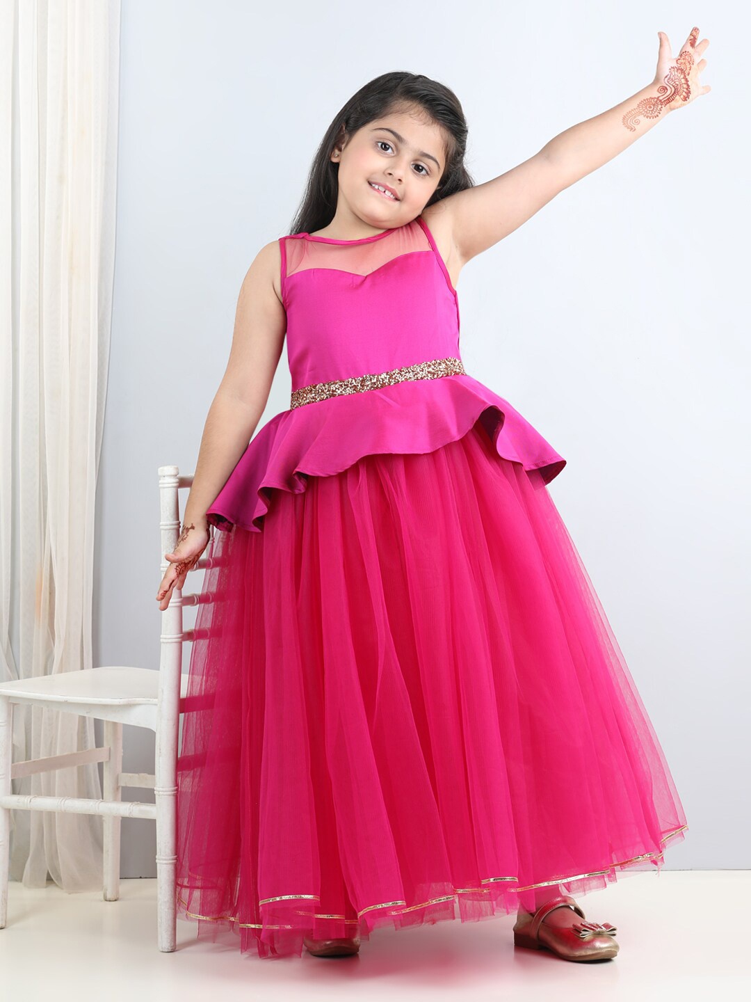 

Toy Balloon kids Girls Embellished Sleeveless Net Fit & Flare Maxi Dress, Fuchsia