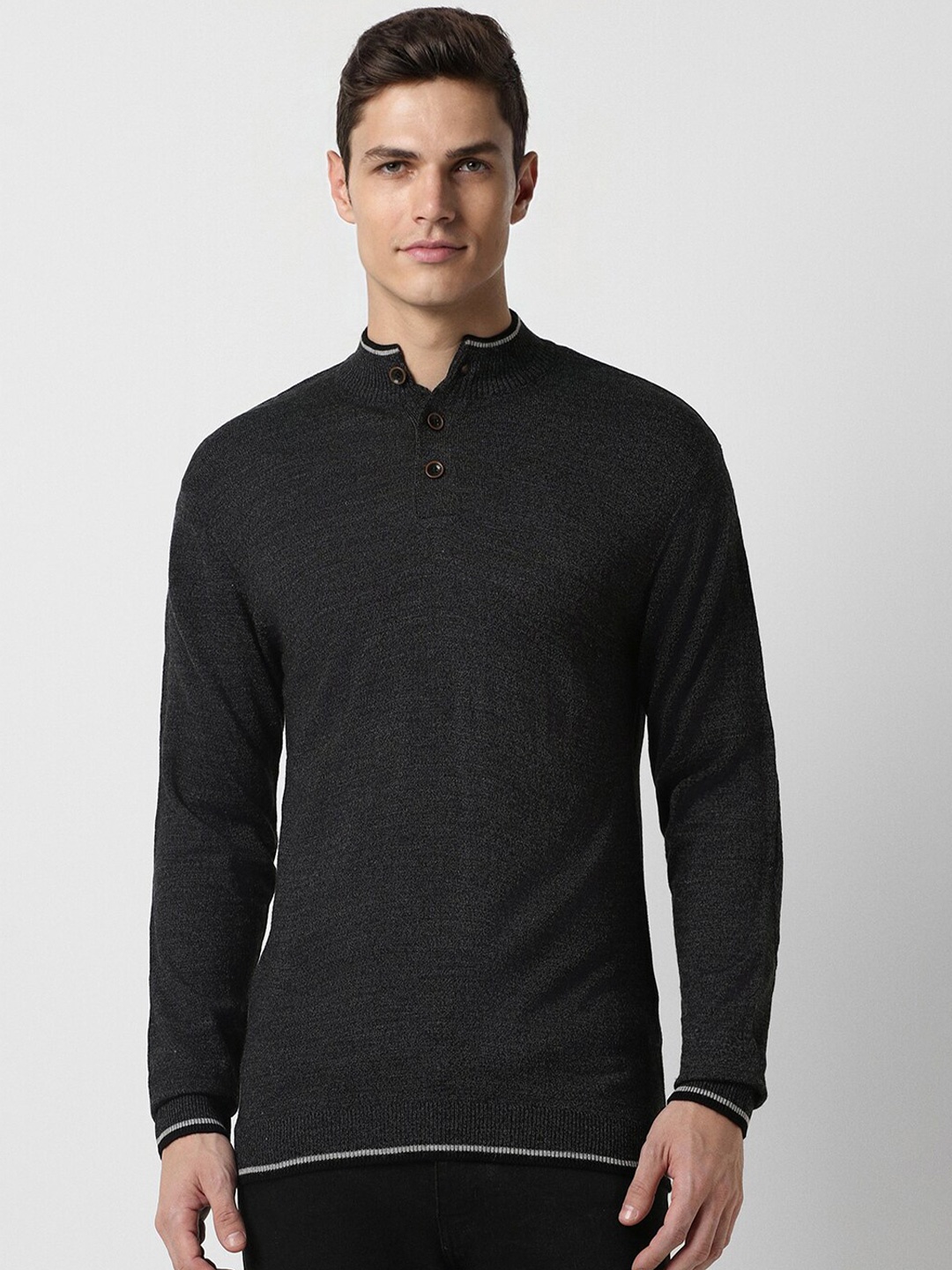 

Peter England Casuals Mock Collar Acrylic Pullover, Black