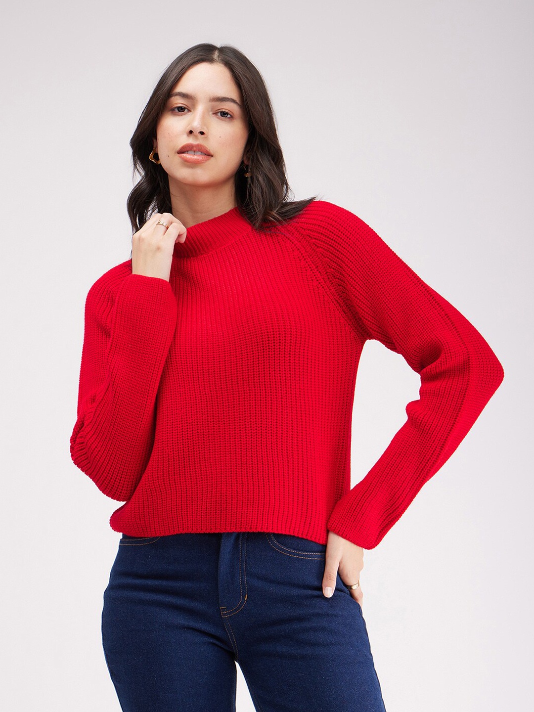 

FableStreet Cable Knit Acrylic Pullover Sweater, Red