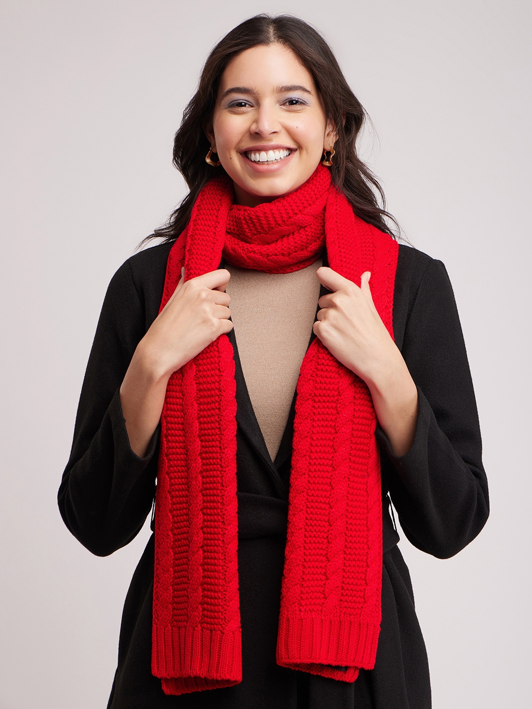 

FableStreet Cable Knit Acrylic Mufflers, Red