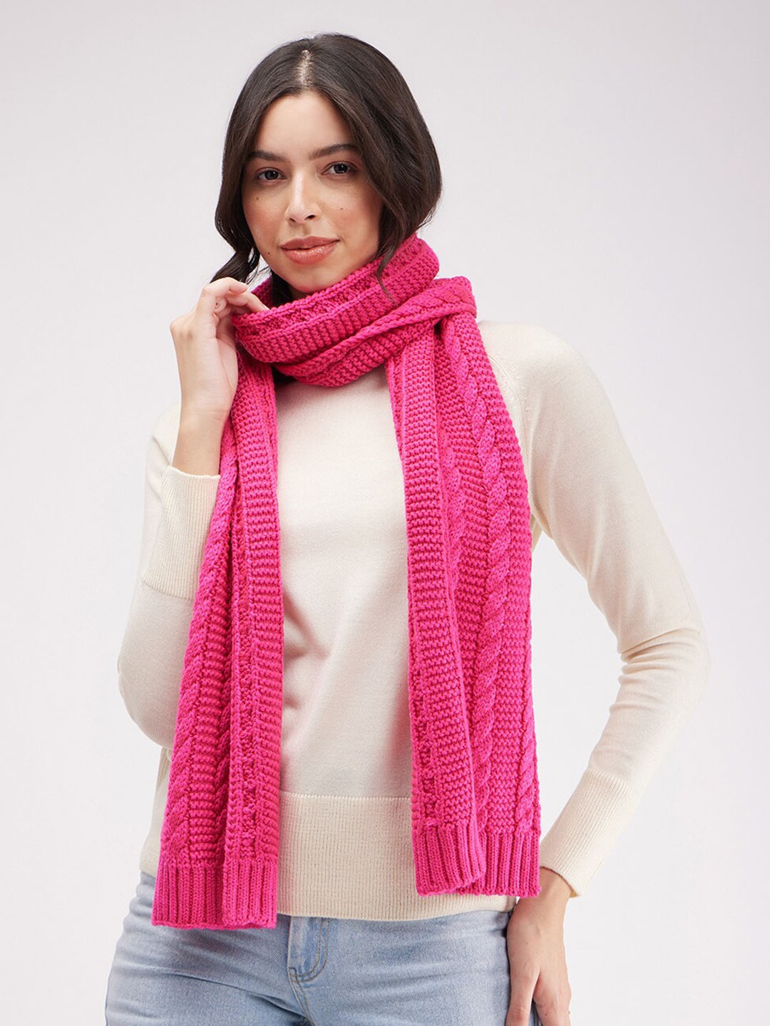 

FableStreet Cable Knit Acrylic Mufflers, Pink
