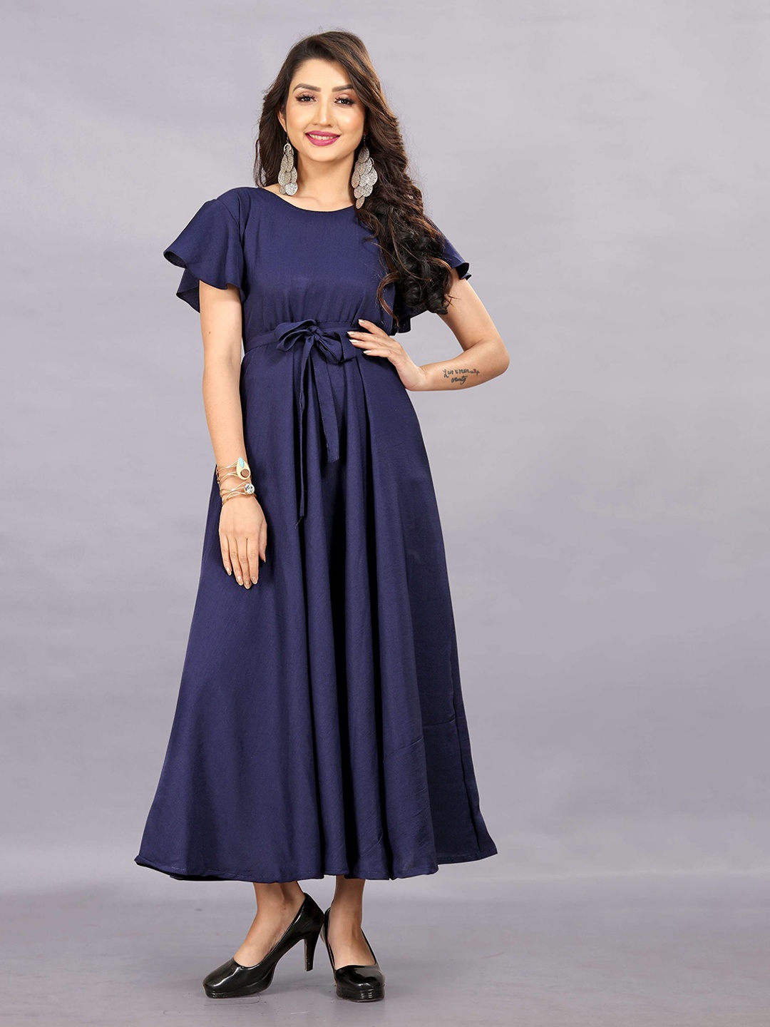 

Rhey Flared Sleeves Maxi Dress, Navy blue