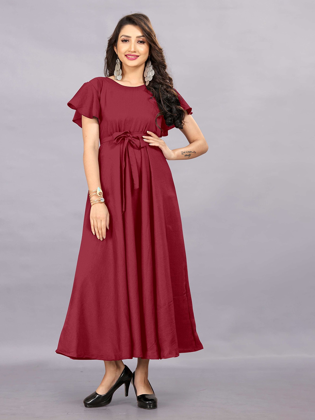 

Rhey Flared Sleeves Maxi Dress, Maroon