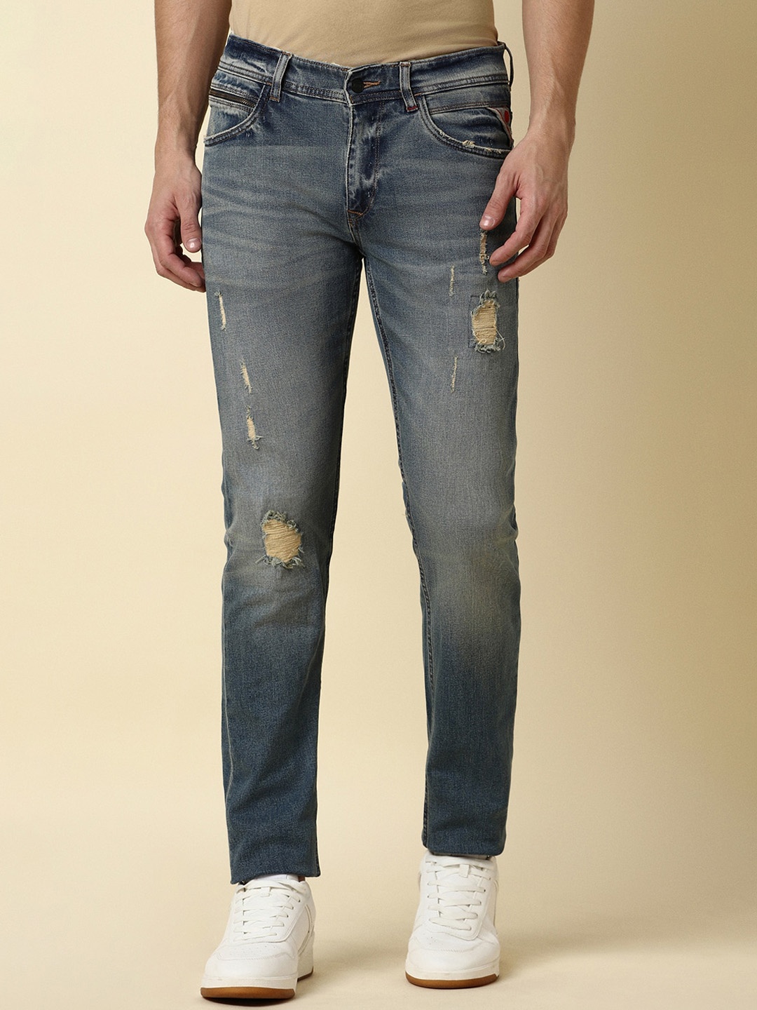

Allen Solly Men Mildly Distressed Heavy Fade Skinny Fit Jeans, Blue