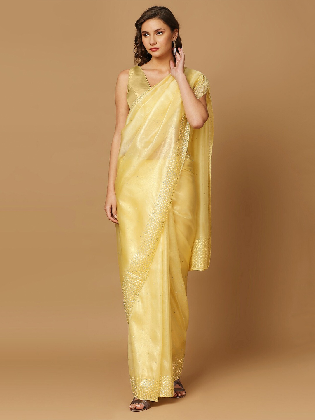 

SALWAR STUDIO Embellished Organza Saree, Yellow