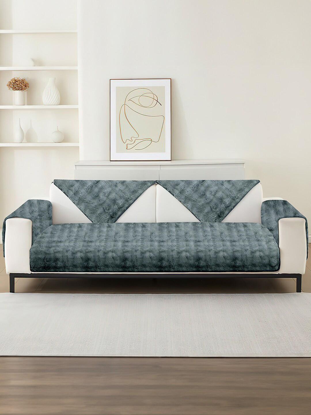 

Cortina 6 Pieces Non Slip Fur L-Shaped Sofa Covers, Grey