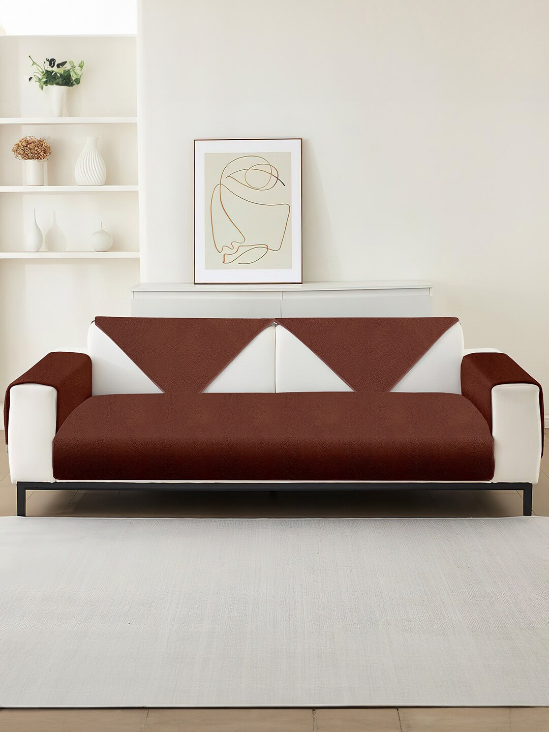 

Cortina Brown 5 Pieces Non Slip Microfiber 2 Seater Sofa Toper