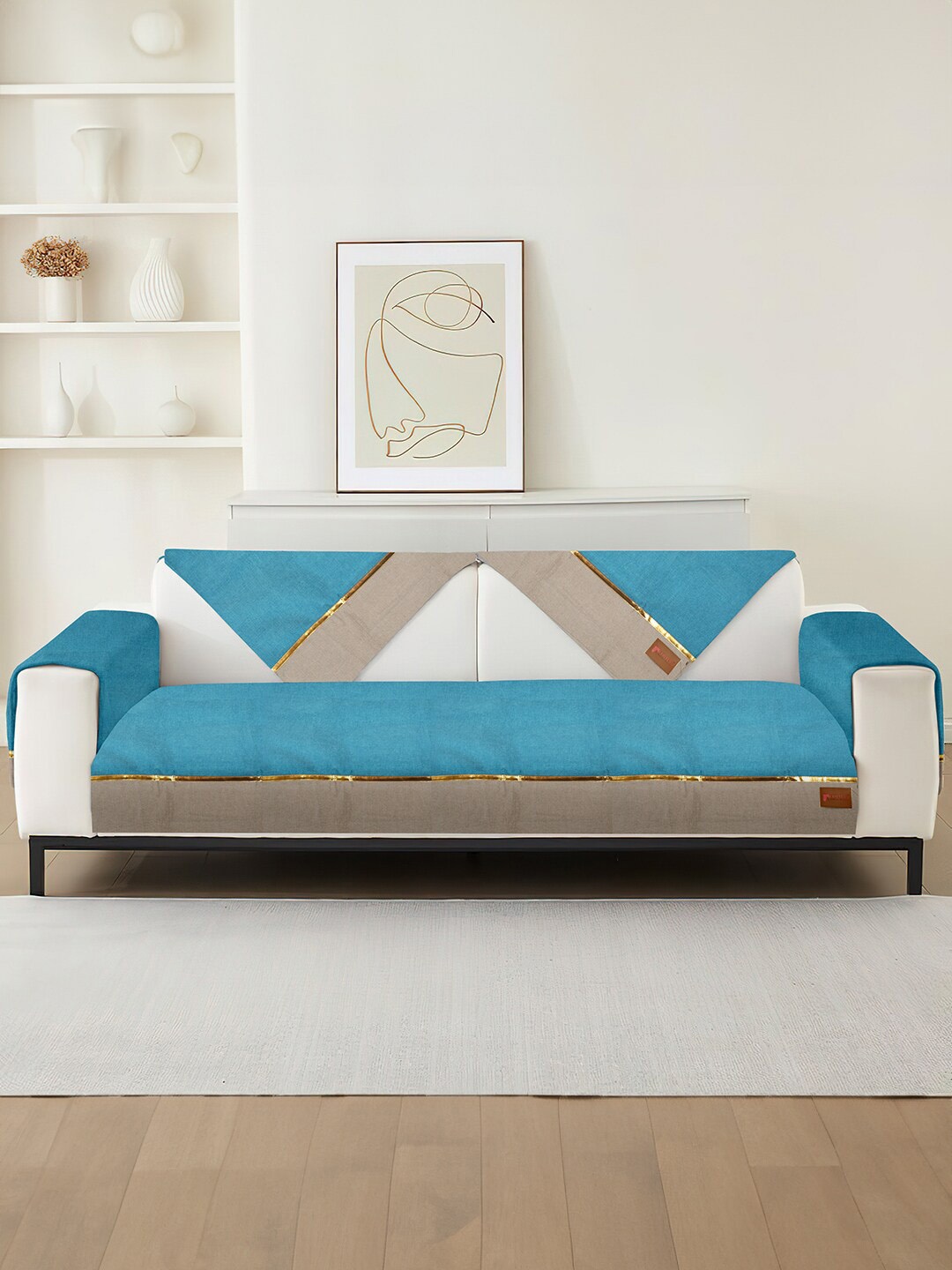 

Cortina Turquoise Blue 5 Pieces Non Slip Two Seater Sofa Toper