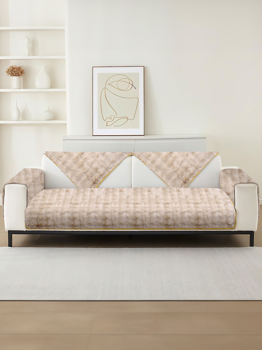 

Cortina 6 Pieces Fur Non Slip Sofa Toper for L shaped Sofa, Beige
