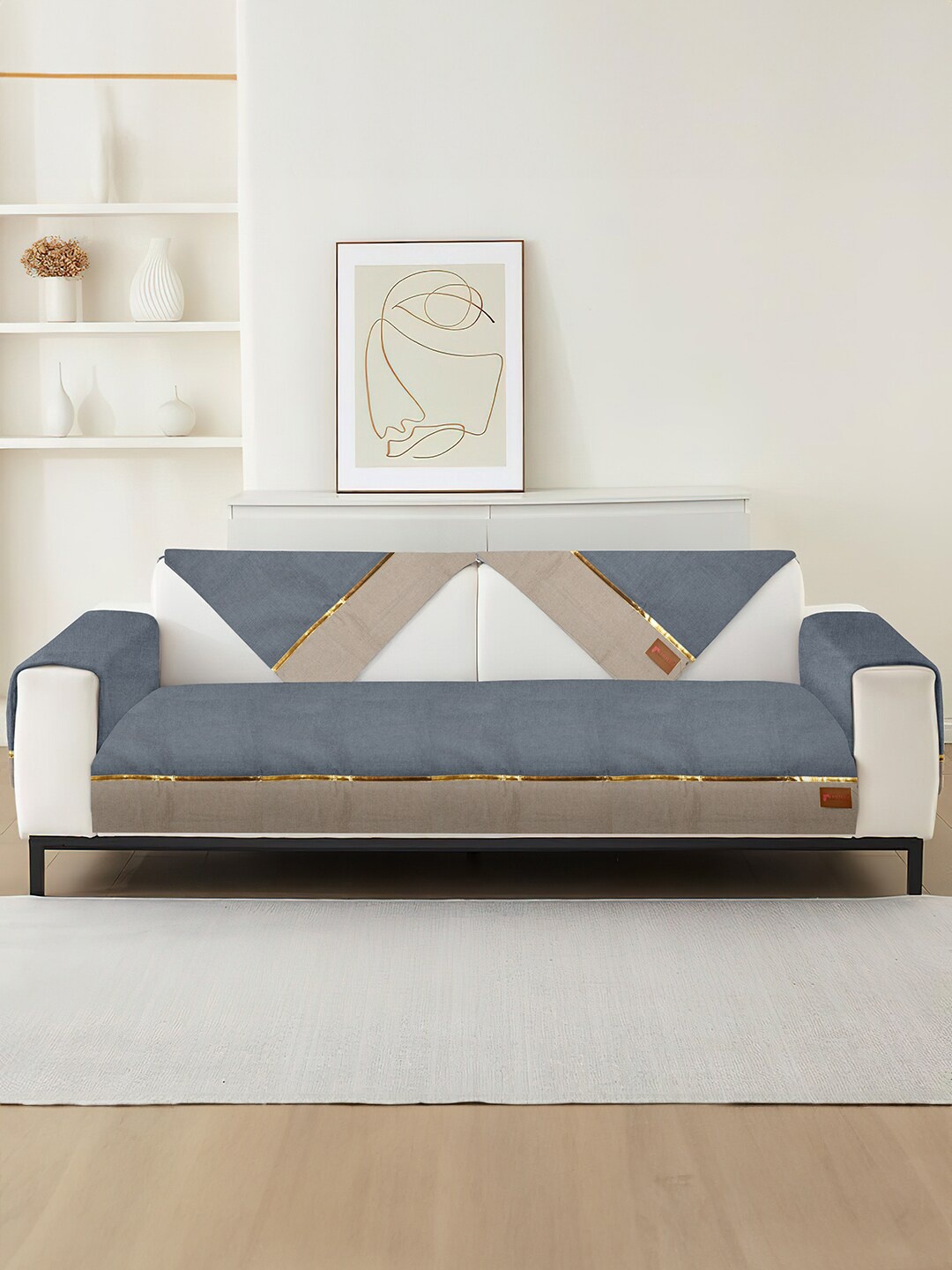 

Cortina Grey & Beige 7 Pieces Non Slip Microfiber L Shaped Sofa Covers