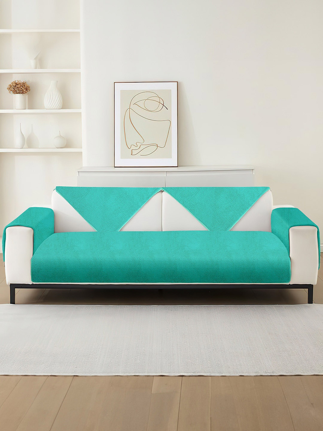 

Cortina 6 Pcs Turquoise Blue Non Slip Three Seater Sofa Covers