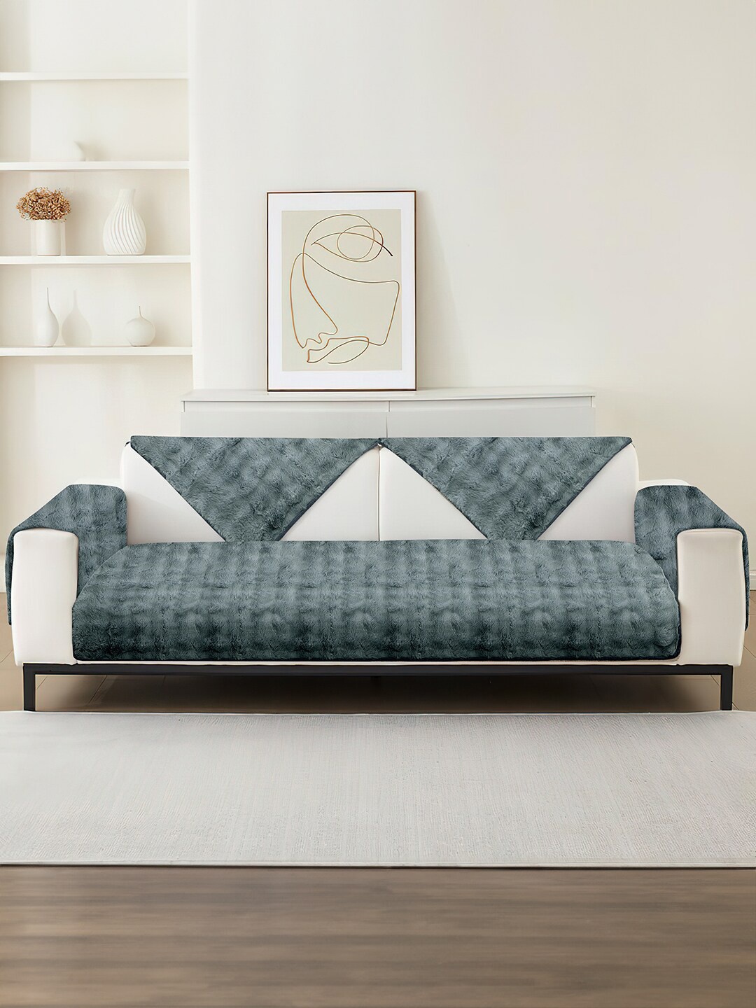 

Cortina Grey 5 Pieces Fur Non-Slip Two Seater Sofa Toper