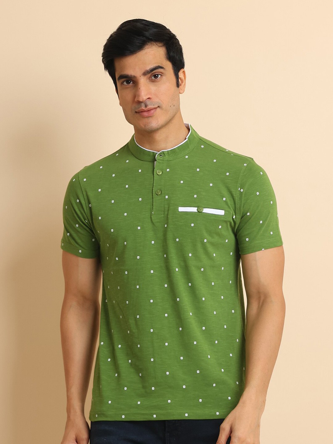 

berry blues Geometric Printed Short Sleeves Cotton T-shirt, Green