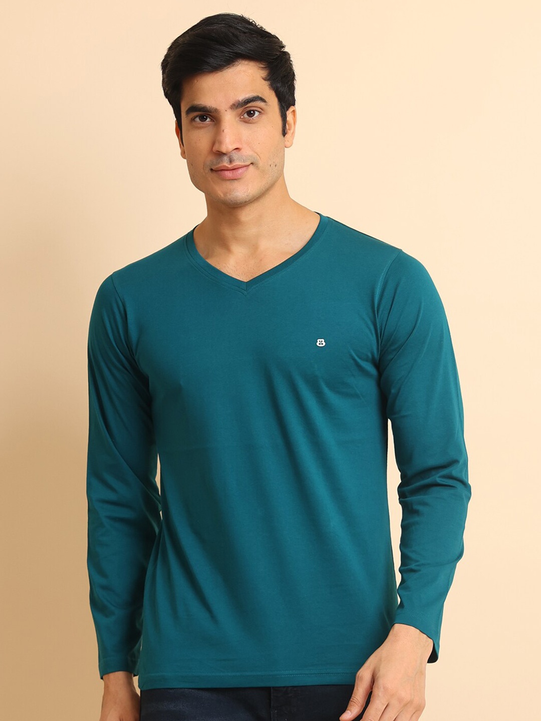 

berry blues V-Neck Long Sleeves Cotton T-shirt, Blue