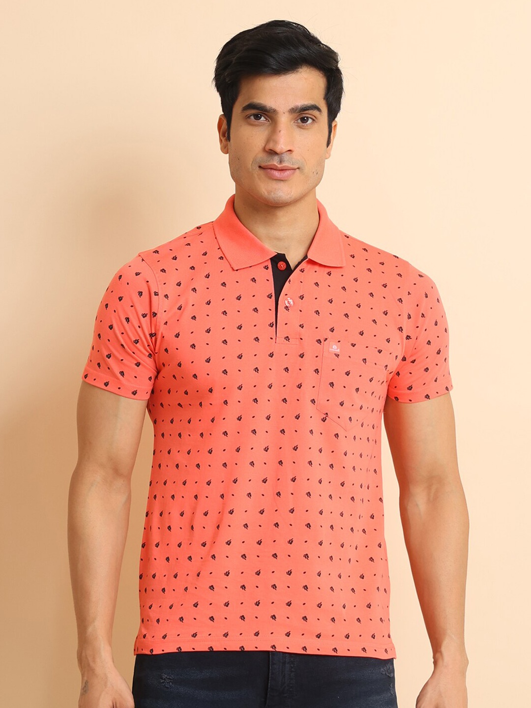 

berry blues Floral Printed Polo Collar Short Sleeves Cotton T-shirt, Pink