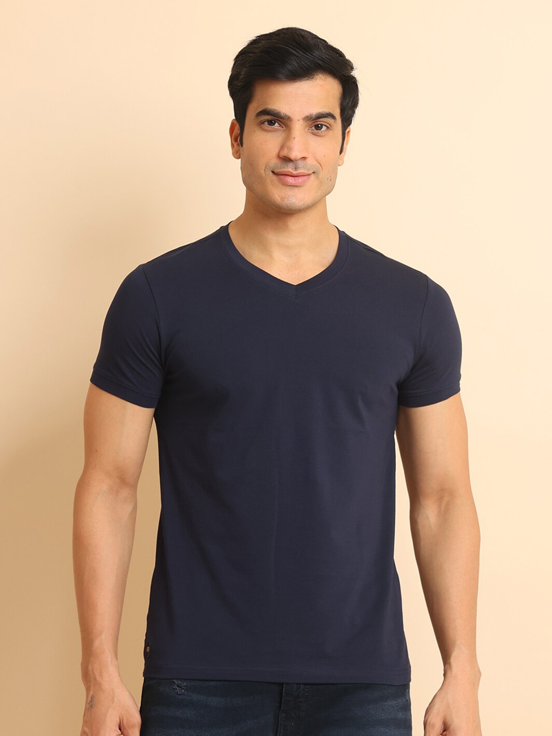 

berry blues V-Neck Short Sleeves Cotton T-shirt, Blue