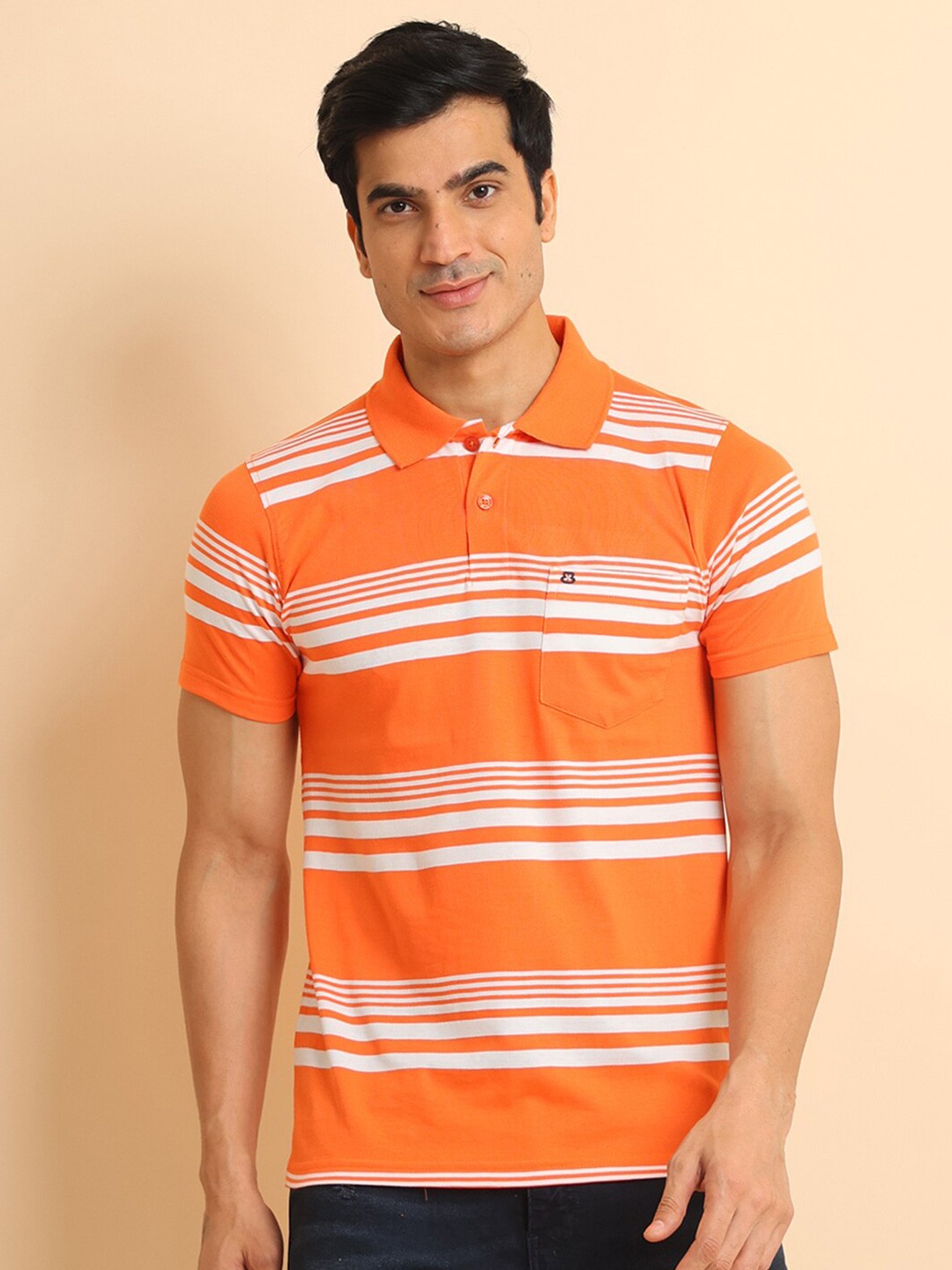 

berry blues Striped Polo Collar Short Sleeves Cotton T-shirt, Orange