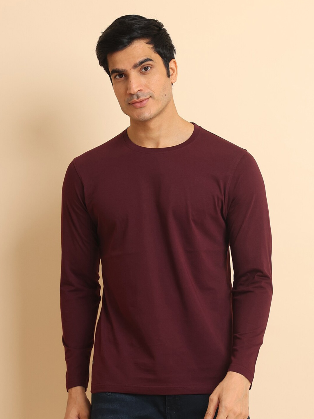 

berry blues Long Sleeves Cotton Casual T-shirt, Burgundy