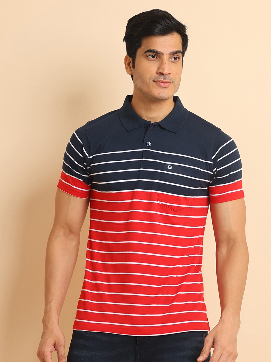 

berry blues Striped Polo Collar Short Sleeves Cotton T-shirt, Red