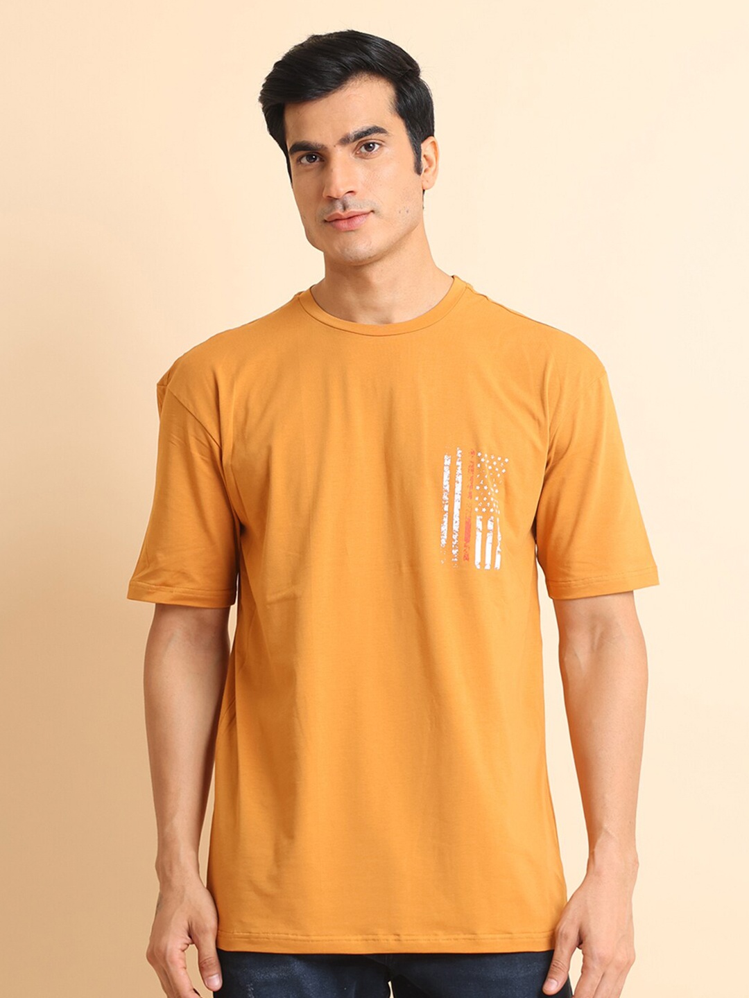 

berry blues Printed Round Neck Short Sleeves Cotton T-shirt, Brown