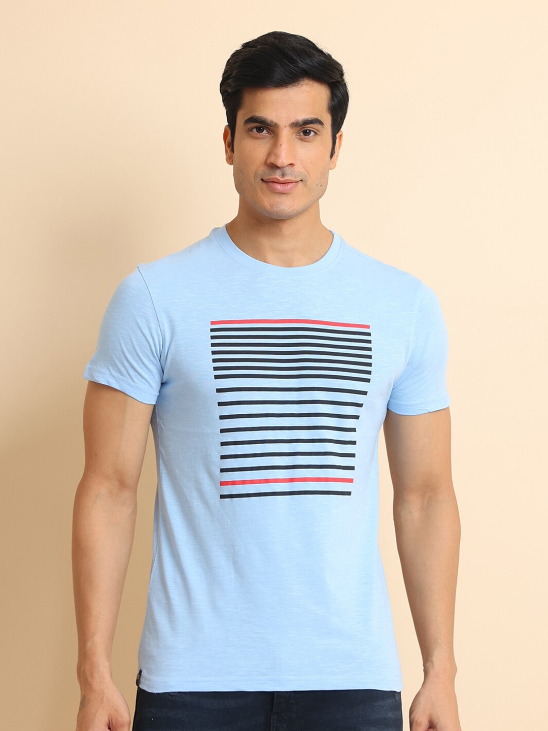 

berry blues Striped Cotton Short Sleeves T-Shirt, Blue