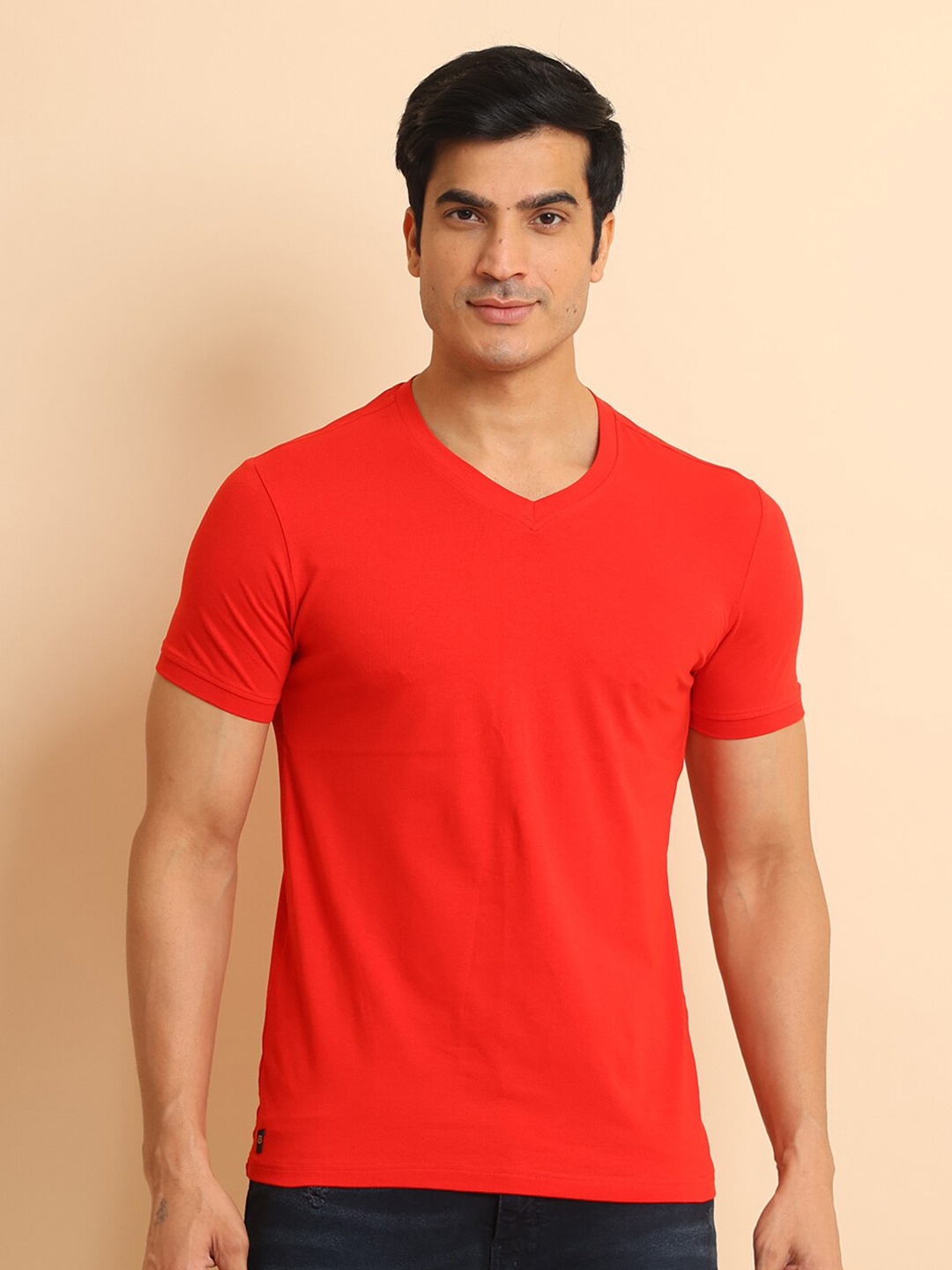 

berry blues V-Neck Short Sleeves Casual Cotton T-shirt, Red