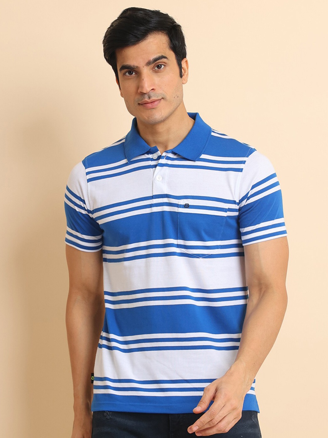 

berry blues Striped Polo Collar Short Sleeves Cotton T-shirt, White