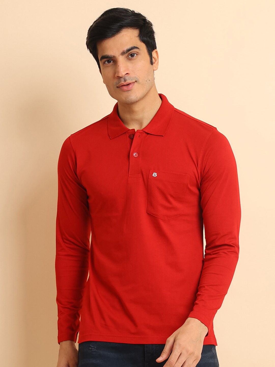 

berry blues Polo Collar Short Sleeves Cotton T-shirt, Red