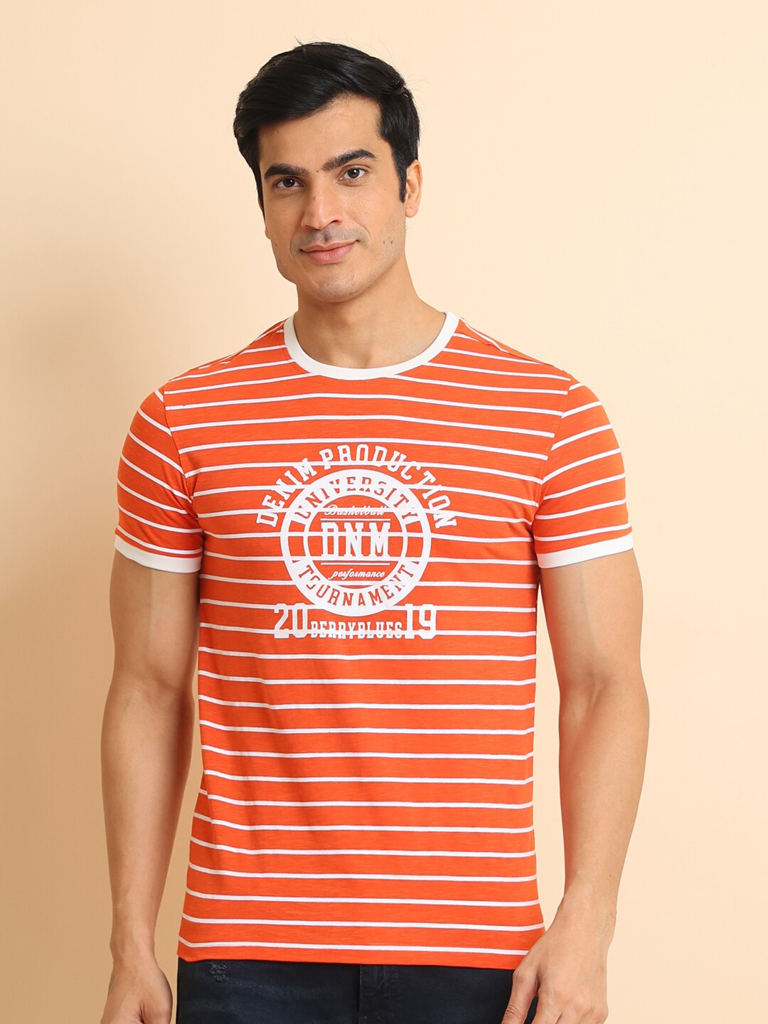 

berry blues Striped Short Sleeves Cotton T-Shirt, Rust
