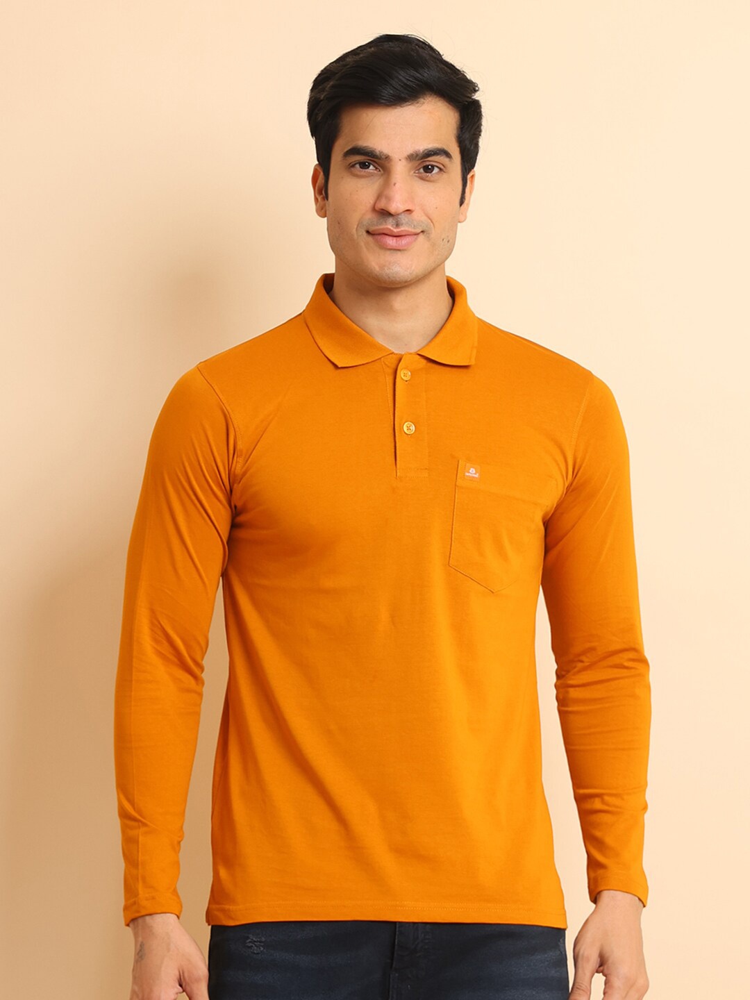 

berry blues Polo Collar Long Sleeves Cotton T-Shirt, Orange