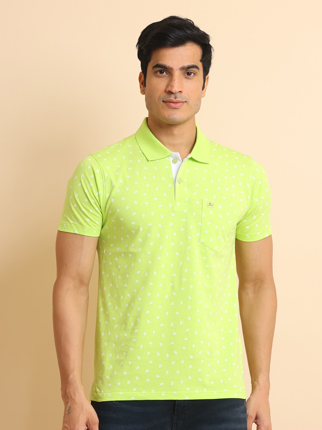 

berry blues Conversational Printed Polo Collar Short Sleeves Cotton T-shirt, Green