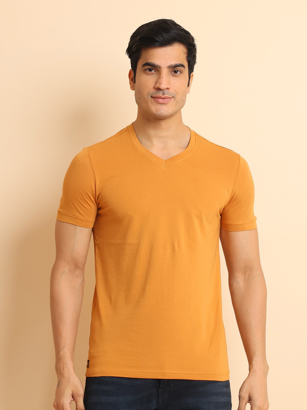 

berry blues V-Neck Short Sleeves Cotton T-shirt, Orange