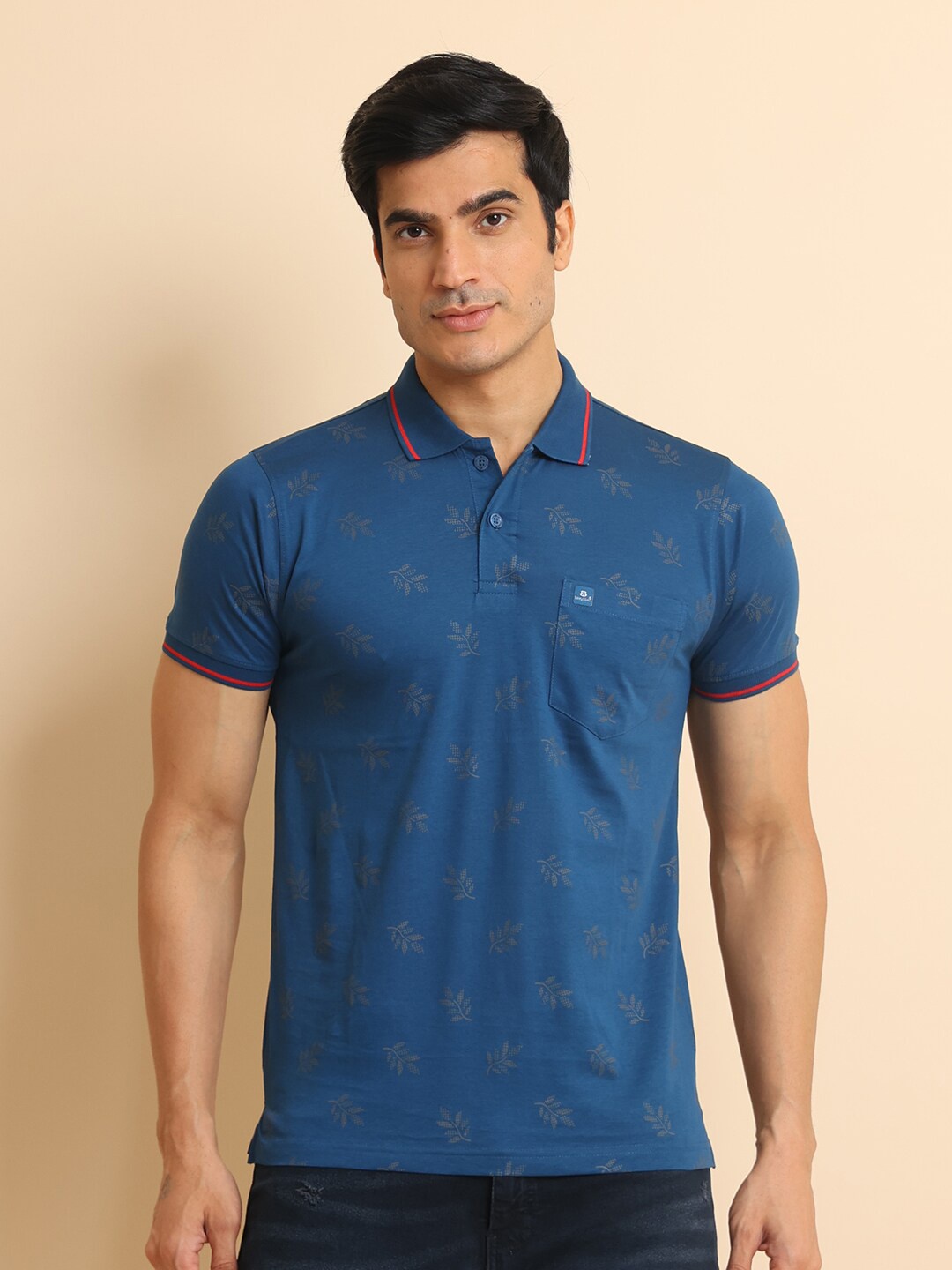 

berry blues Floral Printed Polo Collar Short Sleeves Cotton T-shirt, Blue